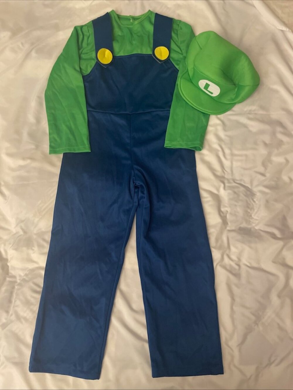 Rubies Kids Super Mario Bros Luigi Costume Child Medium 8-10 Jumpsuit Hat
